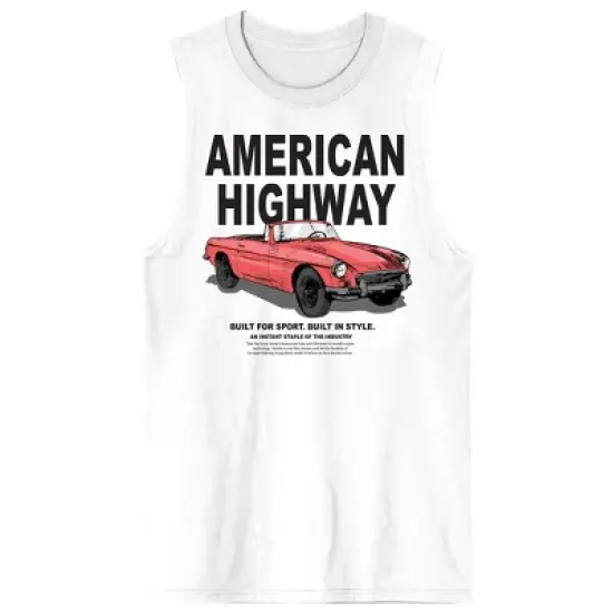 Car Fanatic American Highway Crew Neck Sleeveless Men's White Tank Top image {3}