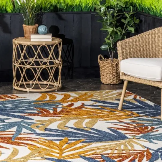 nuLOOM Flor Multi Tropical Leaves Indoor/Outdoor Patio Area Rug image {8}
