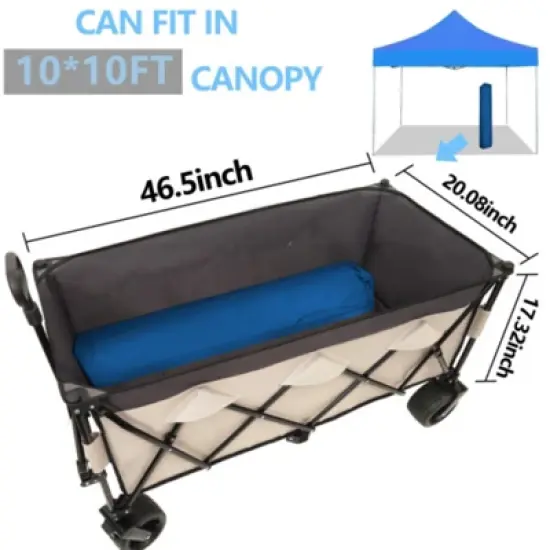 FURNIinspire Outdoor Serving Carts Heavy Duty Foldable Utility Wagon 480lbs Capacity Patented Ultra-Stable Frame, Khaki, 50.39"*25.98"*44.88" image {2}