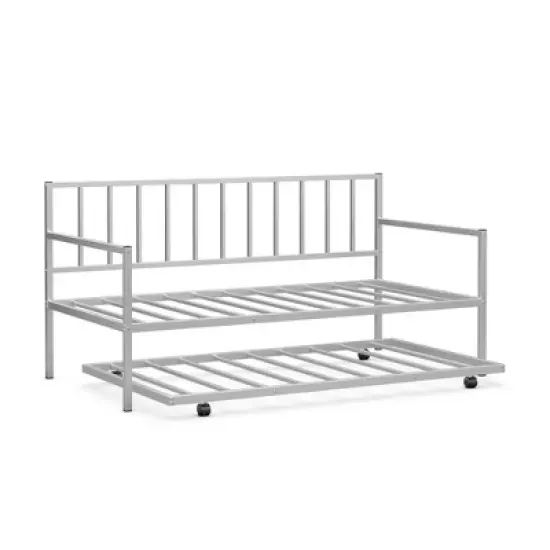 Costway Twin Metal Daybed with Roll Out Trundle Heavy Duty Frame Sofa Bed Set image {7}