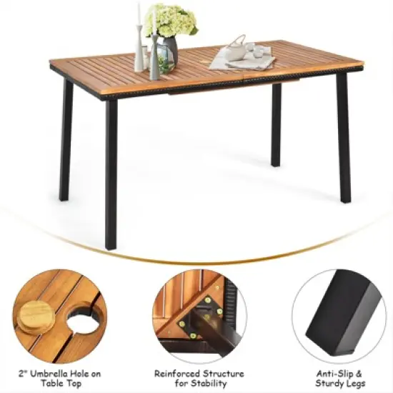 Tangkula 7PCS Patio Rattan Furniture Dining Set Wooden Table Cushioned Chair image {4}