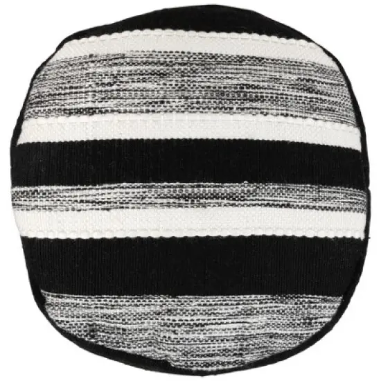 Northlight 18" Black and White Striped Outdoor Woven Pouf Ottoman image {3}