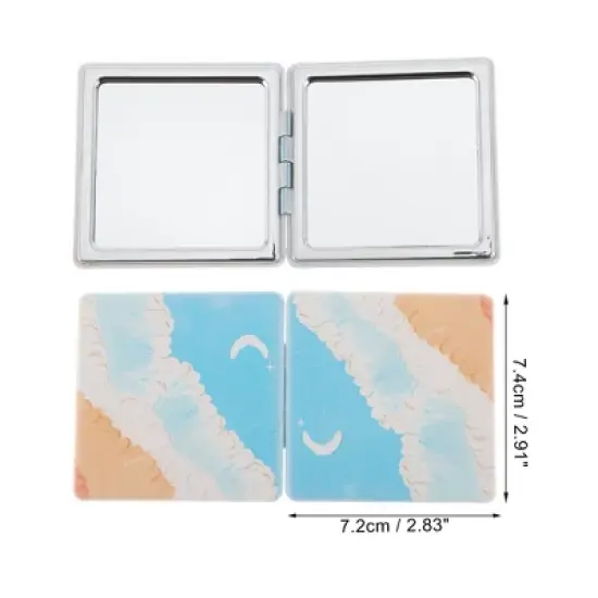 Unique Bargains Square Hand-drawn Makeup Mirror Blue Orange 1 Pc image {1}