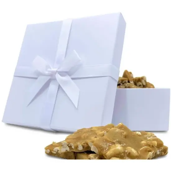 Peanut Brittle White Gift Box by It's Delish- Handmade Old-Fashioned Style | Beautiful & Delicious Square Cut Pieces 16 Oz image {1}