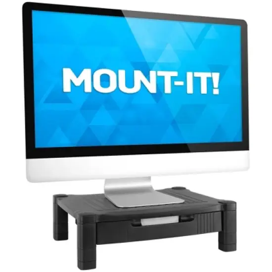 Mount-It! Monitor Riser with Drawer | Height Adjustable Monitor Stand with Sliding Three-Row Storage | Riser for Computer Screen, Printer, or Laptop image {1}