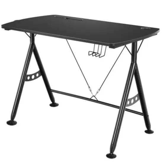 Tangkula Gaming Desk Y-Shaped Computer Table w/Cup Holder & Phone Slot for Home Office Black image {4}