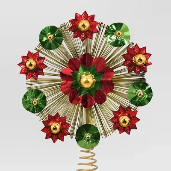12" Unlit Gold Tinsel Burst with Red and Green Foil Bursts Christmas Treetop with Coil - Wondershop&trade; image {2}