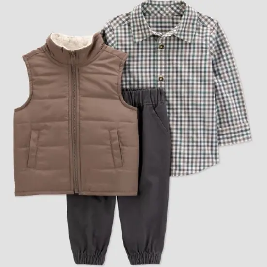 Carter's Just One You&reg; Baby Boys' 3pc Top & Bottom Vest Set - Brown/Gray image {6}