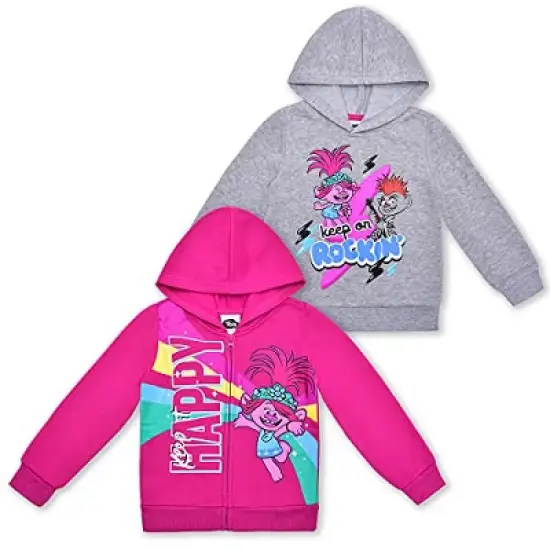 Universal Girl's 2-Pack Keep It Happy Trolls Zip Up Hoodie and Pullover Hooded Sweatshirt Set for toddler image {5}