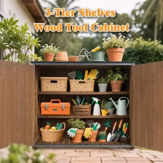 ORRD 50.4"L&times;26.8"W&times;41"H Outdoor Storage Cabinet. Brown metal-framed garden tool shed for backyard/patio/lawn. image {6}