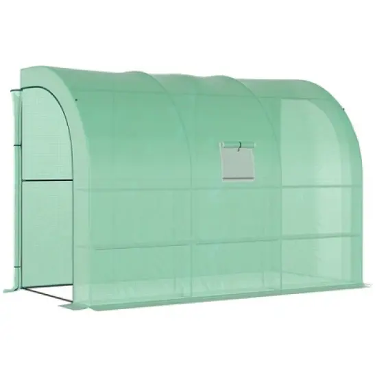 Outsunny 10' x 5' x 7' Lean to Greenhouse, Walk-In Wall Green House Plant Nursery with 2 Roll-up Doors and Window, PE Cover and 3 Wire Shelves image {7}