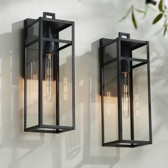 John Timberland San Lucas 18 3/4" High Modern Outdoor Wall Light Fixture Mount Porch House Set of 2 Weatherproof Sand Black Metal Clear Glass Shade image {1}