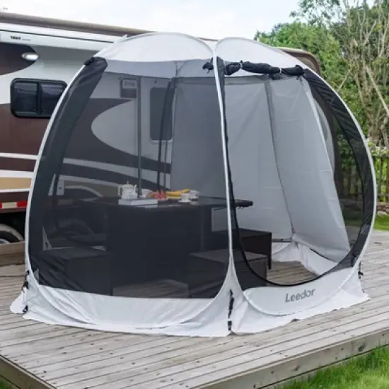 Leedor Outdoor Pop Up Portable Screen Tent with Mesh Netting Fiberglass Gazebo Gray image {5}