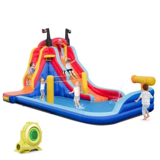 Costway Inflatable Water Slide Park Pirate Theme Bouncer Playhouse Castle with 735W Blower image {9}