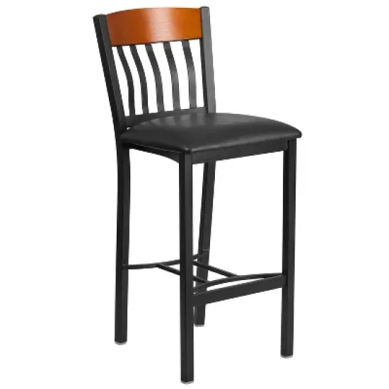 Flash Furniture Vertical Back Metal and Wood Restaurant Barstool with Vinyl Seat image {5}