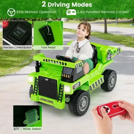Costway Kids Ride-On Dump Truck with Wireless Connection Music LED Lights Soft Start Green/Yellow image {5}