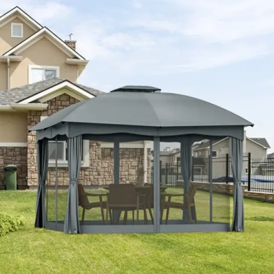 Tangkula 12' x 10' Patio Heavy Duty Steel Gazebo Canopy Double Vented Outdoor Gray image {2}