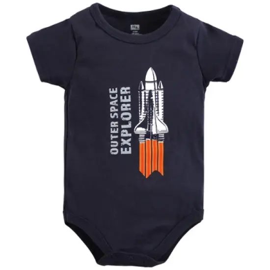Hudson Baby Infant Boy Cotton Bodysuit, Shorts and Shoe Set, Outer Space image {2}