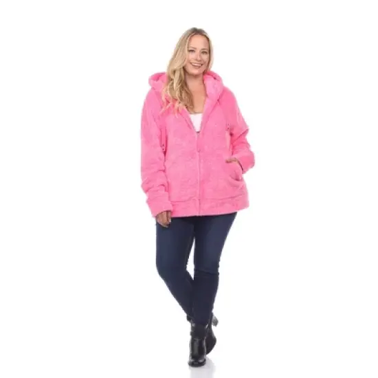 Plus Size Hooded High Pile Fleece Jacket Pink 1X - White Mark image {3}