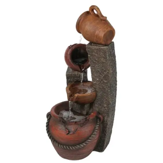 LuxenHome 32" Water Fountain Outdoor with Lights, Cascading Pitchers Pot Outdoor Fountains and Waterfalls Brown image {5}