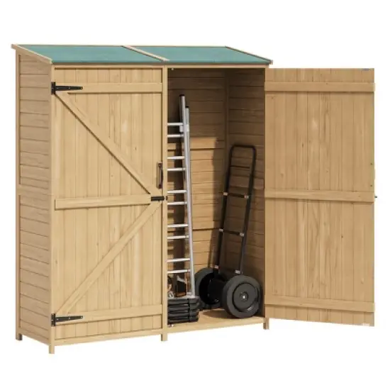 Wooden Outdoor Storage Cabinet with Waterproof Sloped Roof, 2 Removable Shelves & Lockable Double Doors - Yard, Garage, Patio Shed image {2}