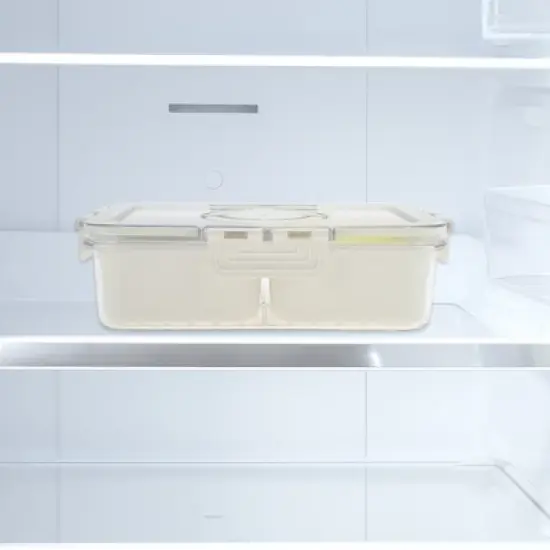 Unique Bargains Rectangle Fridge Food Storage Containers 2 Compartment White Transparent 1 Set image {1}