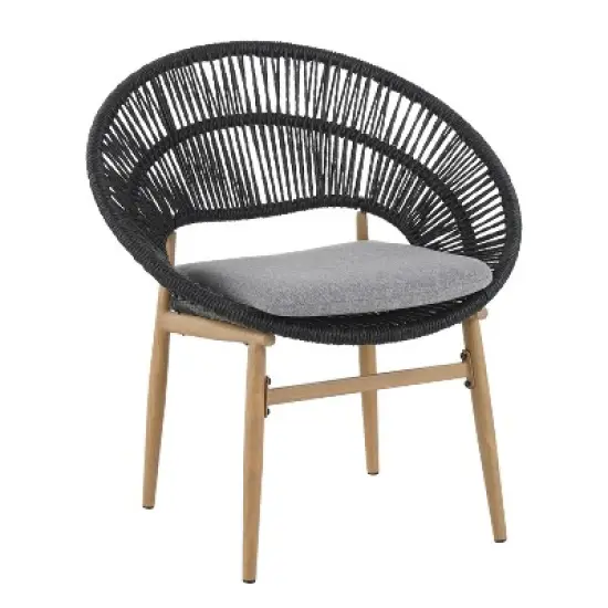 Christopher Knight Home Cliff Papasan-Style Rattan & Iron Patio Dining Chair with Faux Wood Finish (Set of 2) image {4}