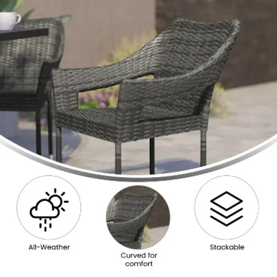 Emma and Oliver All-Weather Indoor/Outdoor Stacking Patio Dining Chairs with Steel Frame and Weather Resistant PE Rattan image {5}