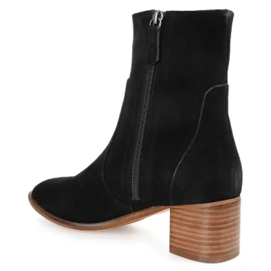 Journee Signature Womens Genuine Leather Airly Almond Toe Stacked Ankle Booties image {6}