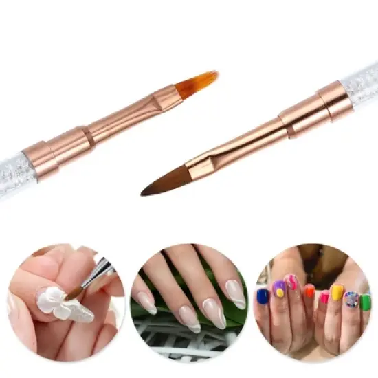 Unique Bargains Home DIY Manicure Double-Ended Nail Art Brush Rose Gold Tone 1 Pc image {1}
