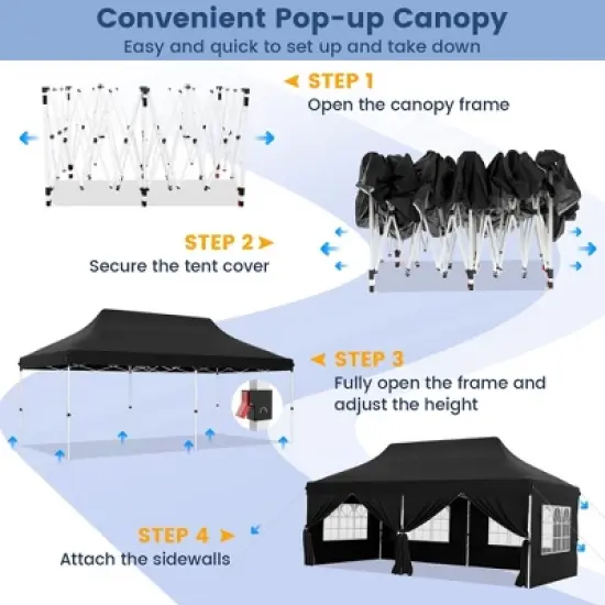 Tangkula 10 x 20 FT Canopy w/ 6 Detachable Sidewalls Carrying Bag UPF50+ Sun Protection image {5}