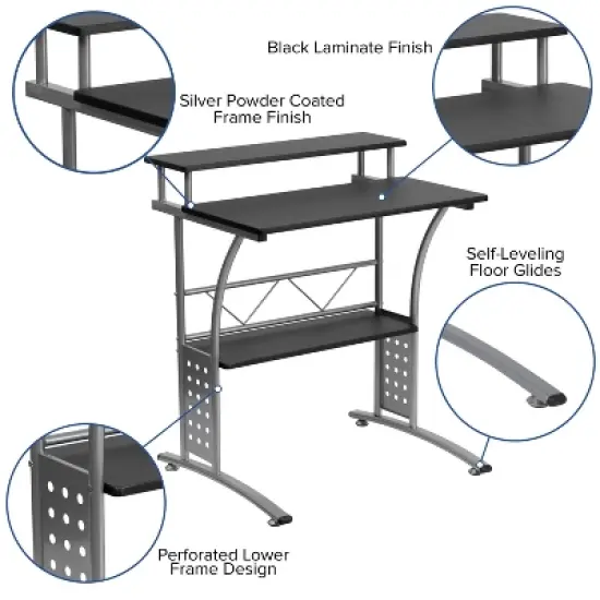 Flash Furniture Work From Home Kit - Black Computer Desk, Ergonomic Mesh Office Chair and Locking Mobile Filing Cabinet with Side Handles image {3}