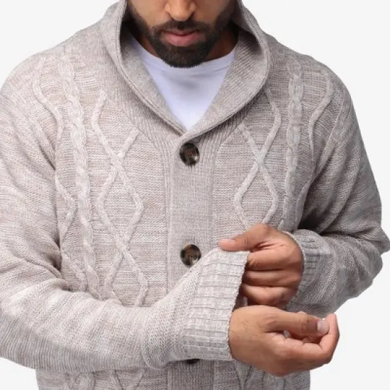 X RAY Men's Shawl Collar Cable Knit Cardigan image {5}