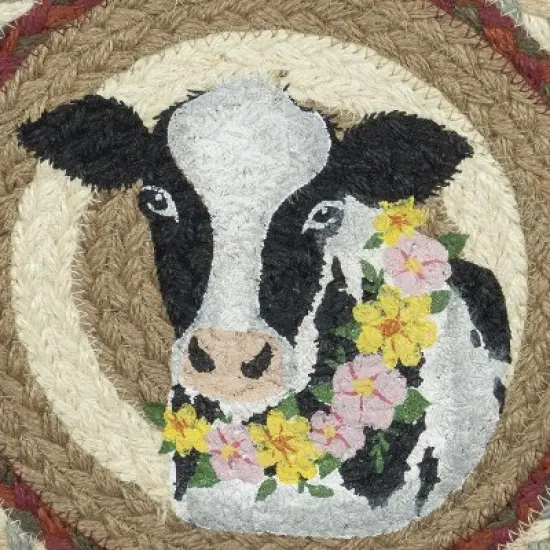 Earth Rugs Black and White Cow Accent &ndash; Eco-Friendly Round Jute Trivet image {2}