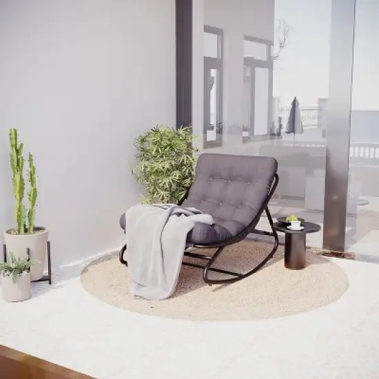 Patio Rocking Chair with Thick Cushion, Comfy Indoor/Outdoor Lounge Rocker for Porch, Garden, Living Room image {8}