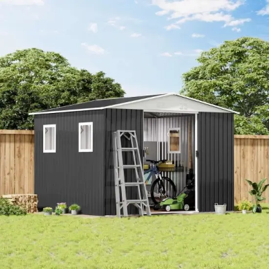 Metal Garden Shed with Lockable Door and Windows,Aluminum Alloy Frame Outdoor Storage Shed,Weatherproof Metal Utility Tool Shed-Coolbibila image {7}