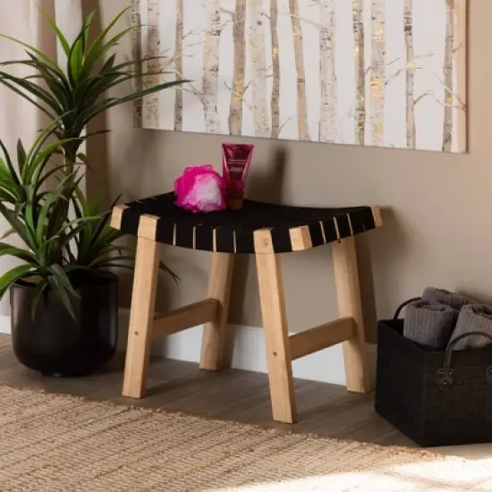 Nahla Rustic Wood Accent Bench Black/Oak Brown - Baxton Studio image {4}