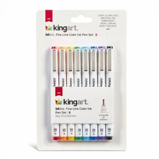 KINGART PRO Inkline Fine Line Pens, 8 Colors, Size 10 image {8}