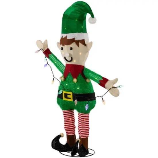 Northlight 34.25" LED Lighted Elf Holding Christmas Lights Outdoor Yard Decoration image {3}