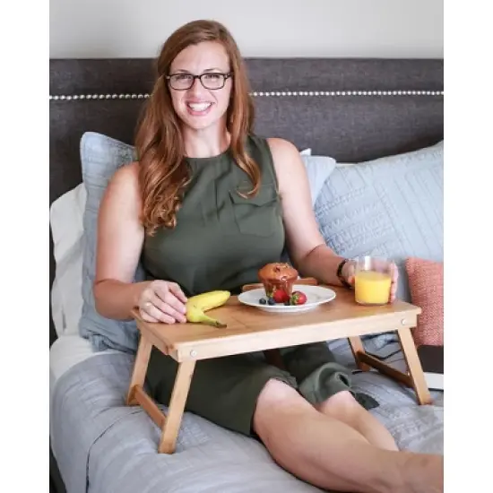 BIRDROCK HOME Bamboo Laptop Bed Lap Tray  - Natural image {1}