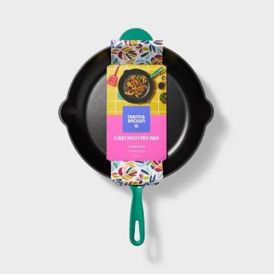 12" Enameled Cast Iron Fry Pan Green - Tabitha Brown for Target: Skillet, Even-Heating, Oven-Safe, Cookware image {2}