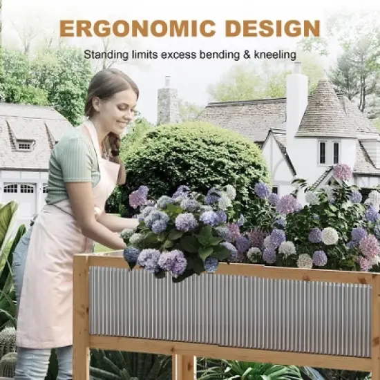 TROPOW Wooden Raised Garden for Patio, Bed Planter Box with Legs and Storage Shelf, Mobile Elevated Wood Planter image {2}