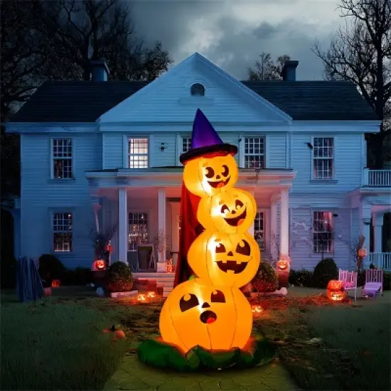 Joyfy 6 FT Halloween Inflatables Outdoor Decorations, Stacked Pumpkins with Witch Hat Inflatable with LEDs for Halloween Party Yard Garden Lawn Decor image {10}