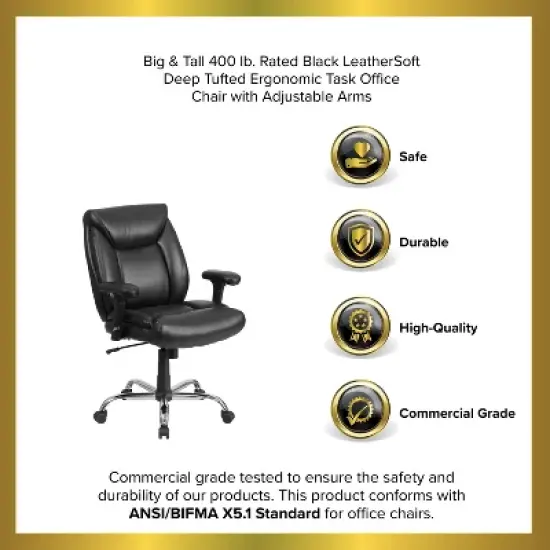 Emma and Oliver 400 lb. Big & Tall Mid-Back Deep Tufted Ergonomic Task Office Chair & Arms image {10}
