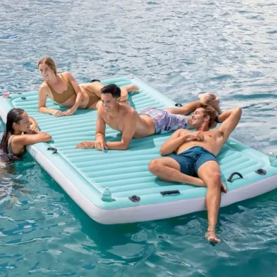Intex Water Lounge 10' x 6' Oversized Inflatable Lake/Beach Float Platform Pad with 4 Cup Holders, 2 Tie Downs, and 8 Handles image {4}