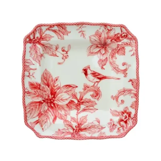 222 Fifth Christmas Lane 16pc Square Dinnerware Set Red image {3}