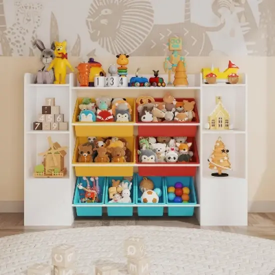 GustoWave Toy Storage Organizer with 8 Toy Bins, 54.7" Wide Toddler Bookcase Storage Cabinet, Toy Organizers and Storage, Kids Bookshelf and Bookcase image {4}
