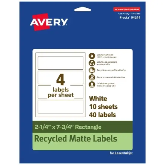 Avery Recycled Matte White Labels,  2-1/4" x 7-3/4" Rectangle image {7}