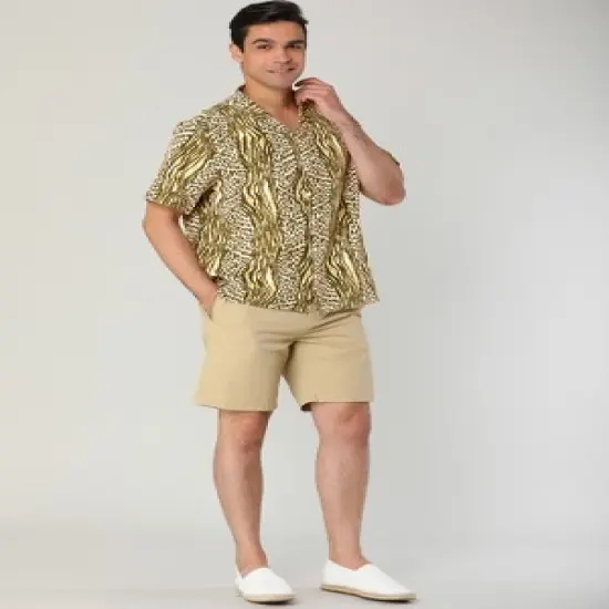 Lars Amadeus Men's Leopard Printed Disco Shirts Camp Collar Short Sleeves Button Down Summer Shirt image {2}