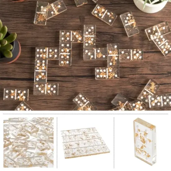 Acrylic Dominos Set - 28-Piece Domino Game with Display Box - Strategy Game, Tabletop Decoration and Modern Home Decor - Gold Foil image {4}